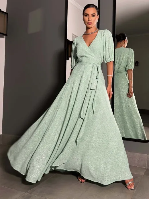 VESTIDO LUZIA FAZZOLLI LUREX TRANSPASSADO VERDE CLARO