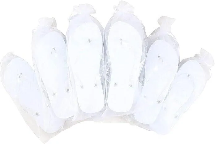 Wedding Party Glitter Flip Flops 10 Pack all Size UK 5-6 White in Organza bags